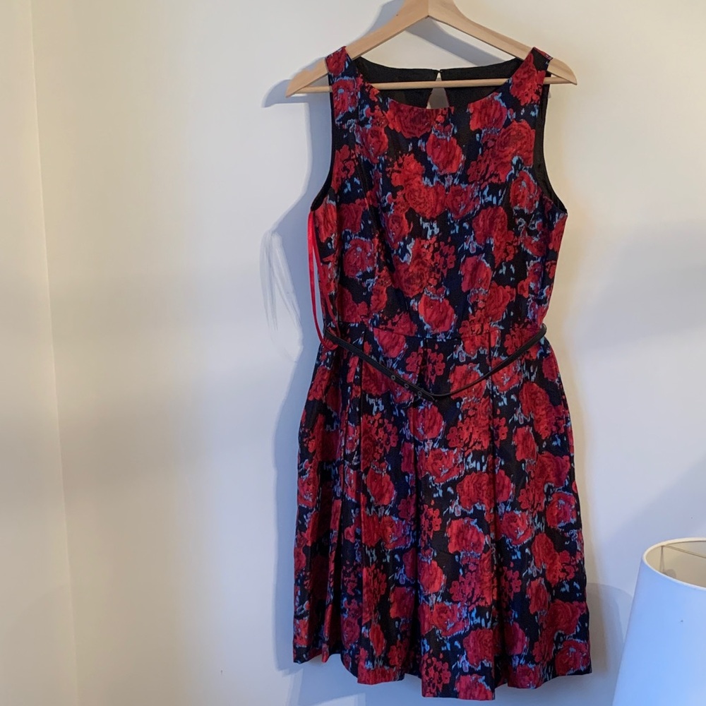 Gabby Skye Retro style Red and Black Floral Dress